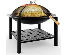 Deuba Feuerstelle rund Ø 55 cm Feuerhaken Funkenfluggitter Ablagefach Feuerkorb Feuerschale Grillfeuer Grill