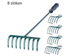 KADAX Rechen, kleine Harke mit Stiel, Laubbesen aus Metall, Laubrechen für Garten, Beet, Rasenrechen, Gartengerät, Gartenwerkzeug, Heurechen, Gartenrechen, grün (60cm, 8 Zinken)