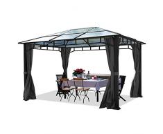 TOOLPORT Gartenpavillon 3x4m wasserdicht ALU Deluxe Polycarbonat Dach 8mm Pavillon 4 Seitenteile Partyzelt grau 9x9cm Profil