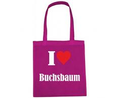 TascheI Love BuchsbaumGröße38x42FarbePinkDruckWeiss