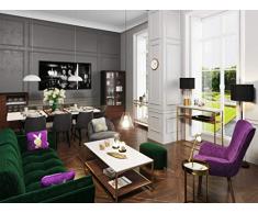 PLAYBOY Stauraum Couchtisch mit 2 Ablagen, Nussbaumdekor, Marmoroptik, Gold matt lackiertes Metallgestell, Wohnzimmertisch mit Ablage, Marmortisch, Retro-Design, Club-Stil für Wohnzimmer