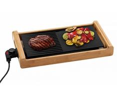 Melissa 16300021 Tischgrill Elektro Teppan Yaki Elektrogrill für Balkon mit 1800 Watt und Bambus Design, elektrischer Grill mit Grillfläche 44 x 23 cm