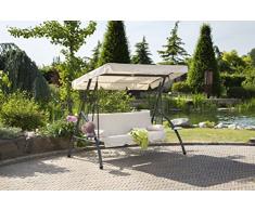 greemotion Hollywoodschaukel Rügen, Gartenschaukel mit Bett- und Liegefunktion, 3-Sitzer in Sandfarben, Hollywoodliege mit schwenkbaren Ablagetabletts