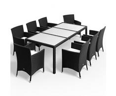 Deuba Poly Rattan Sitzgruppe stapelbare Stühle 7cm Auflagen Gartentisch 8 Personen Gartenmöbel Sitzgarnitur Set Schwarz
