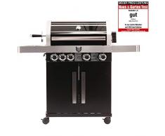 MAXXUS Gasgrill BBQ Chief 9.0 - Grillwagen in attraktivem Design - 4 Edelstahl-Brenner, 1 Seitenbrenner, großer Gusseisen Grillrost und Grillspieß mit Motor