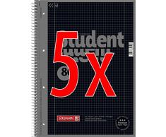 5 Blöcke SuperPack Brunnen 1067928190 Notizblock / Collegeblock Student Colour Code (A4 kariert, Lineatur 28, 90 g/m², 80 Blatt) schwarz