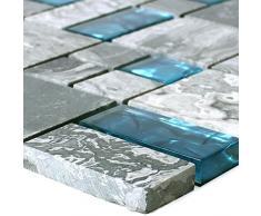 Glasmosaik Natursteinfliesen Sinop Grau Blau 2 Mix für Wandverkleidung Mosaikstein Bad Badfliesen Badezimmer Küchenspiegel