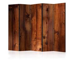 decomonkey Paravent Raumteiler XXL Einseitig Holz Brett 225x172 cm 5 TLG. Trennwand Vlies Leinwand Raumtrenner Sichtschutz spanische Wand Blickdicht Textile Haptik braun