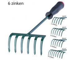 KADAX Rechen, kleine Harke mit Stiel, Laubbesen aus Metall, Laubrechen für Garten, Beet, Rasenrechen, Gartengerät, Gartenwerkzeug, Heurechen, Gartenrechen, grün (30cm, 6 Zinken)