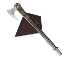 KOSxBO Wikinger Axt - Ragnar Lothbroks Kriegsaxt - Kampfaxt Vikinger - Streitaxt Metall - 63 cm Deko Wikinger Kampfaxt mit Schild aus Holz