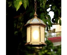 Retro Schwarz Gold Pendelleuchte Höhenverstellbar Metall Glas Lampenschirm Wasserdichter IP54 Außen/Innen Hängeleuchte Garten Flur Balkon Pavillon Villa Trauben Rahmen Pendellampe