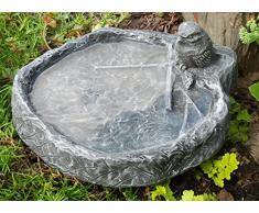 Vogeltränke mit Vogel Schiefergrau, Frostsicher, Vogelbad, Stein, Garten