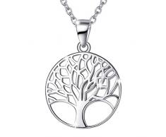 Lebensbaum Kette aus Solide 925 Sterling Silber 18mm Durchmesser Anhänger Halskette Einfach Minimalistisch Geschenk Schmuck für Damen Mädchen - Verstellbar Kettenlänge: 40 + 5 cm