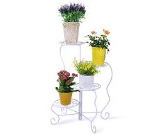 Worth Garden Drehbar Weißer Blumenständer Metall Pflanzenständer Ablagen Blumentreppe für 4 Blumentöpfe Pflanzenregal Garten Haus Balkon Terrasse Decor