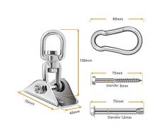 360°Drehen Deckenhaken 304 Edelstahl 450KG Kapazität mit M8 Karabiner Schaukel Schaukelhaken für Hängesessel Beton Holz Yoga Hängematte Stuhl Sandsack Wand-Haken Gym