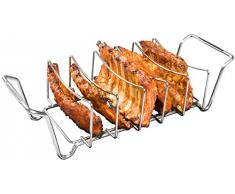 Rosenstein & Söhne Rippchenhalter: 2in1-Sparerib-Halter und Bratenkorb für Grill und Ofen, Edelstahl (Grillhalter)