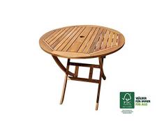 XXS® Akazie Holz Gartentisch mit Schirmloch | rund | FSC® 100% zertifiziert | hochwertiges massives Akazienholz für Garten | 90 cm rund