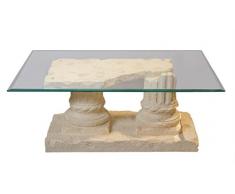 Antikes Wohndesign Couchtisch Wohnzimmertisch Glastisch Säulentisch Steintisch
