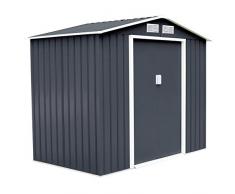COSTWAY Metall Gerätehaus Gartenhaus Geräteschuppen Metallgerätehaus Geräteschrank Metallschuppen Garten Schuppen mit Satteldach inkl. Metallfundament 277x191x192cm Farbwahl (dunkelgrau)