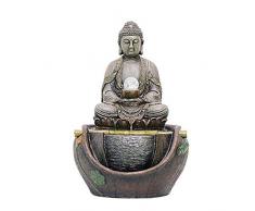 Resin Statue Buddha-brunnen Mit Led-lichtern,Tisch-Zen-brunnen Wasser Wasserspiel Glücklich Harz Handwerk Geschenk Dekorationen Grau 22.8inch