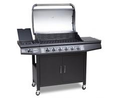 Gasgrill Sechs Edelstahl Brenner BBQ GRILLWAGEN Edelstahl Brenner Gas Grill + Seitenkocher GRILL NEU (Schwarz)