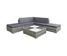 vidaXL Gartensofa 15-TLG. Poly Rattan Grau Sitzgruppe Lounge Gartenmöbel Set