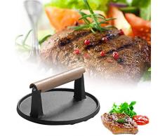 xxz Gusseisengrill, Hochleistungs-Steak-Burgerpresse, runde Speckpresse mit Holzgriff, für Speckburger Flat Top Griddles Grills Skillets
