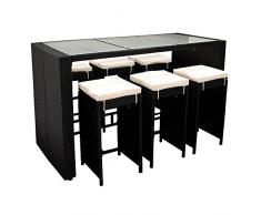 Polyrattan Gartenbar Davos schwarz 7teilig Barset 6Barhocker Sitzgarnitur Theke