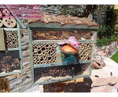 ÖLBAUM 1x Bienenhotel,Rindendach Insektenhaus + Bienenhaus mit Bienentränke, insektenhotel mit Rindendach, Insekten Florfliegen Marienkäferhaus