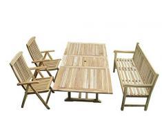 SAM 4tlg. Gartengruppe Kuba, Gartenmöbel aus Teak-Holz, 1 x Ausziehtisch Kuba + 2 x Hochlehner Aruba + 1 x Gartenbank Caracas
