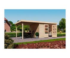 KARIBU Gartenhaus Arnis 4, mit seitlichem Schleppdach (ca. 220cm) natur