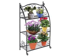 DOEWORKS 3 Etagen Metall Pflanzenständer Blumentreppen Blumentopf Gartenregal Lagerregal Topfhalter für Indoor Outdoor, Schwarz