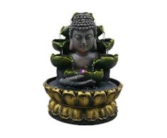 LOFAMI Zimmerbrunnen Kreative Hauptdekorationen Harz Fließendes Wasser Wasserfall LED Brunnen Buddha Statue Glück Feng Shui-Ornamente Landschaft Dekor Zimmerbrunnen