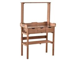 Outsunny Pflanztisch mit 3 Schubladen, Gärtnertisch mit Ablage, Tischplatte aus Metall, 3 Haken, Tannenholz, Natur, 80x 40 x 135 cm