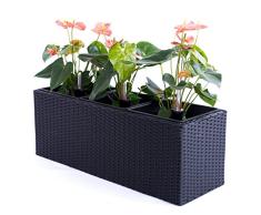 Pflanztopf Blumentopf Pflanzkasten Blumenkasten Polyrattan Rechteck LxBxH 82x30x30cm schwarz