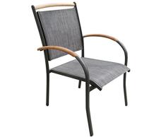 Dehner Stapelstuhl Calais, ca. 88.5 x 72 x 58.5 cm, Textilen/Aluminium/FSC Teakholz, anthrazit
