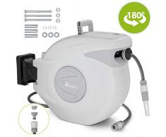 TRESKO® Schlauchtrommel 30+2m Schlauchaufroller Wasser | mit Handbrause | 180° Schwenkbar | Gartenschlauch-Schlauchabroller | Automatik | inkl. Wandhalterung und Montagematerial