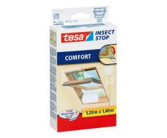 tesa Insect Stop COMFORT Fliegengitter für Dachfenster - Insektenschutz für Fenster - Fliegen Netz selbstklebend ohne Bohren - Weiß, 120 cm x 140 cm
