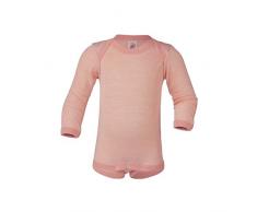 Baby Body langarm, Wolle Seide, Engel Natur, 2 Farben, Gr. 50/56 - 110/116, Hellgrau Melange/Orchidee, 74/80