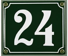 Emaille Hausnummernschild - Wählen Sie Ihre Nummer - Zahlen 1 bis 30 verfügbar - grün/weiß 12x12 cm und 12x14cm - sofort lieferbar! Hausnummer Schild wetterfest und lichtecht (24 grün/weiß 12x14cm)