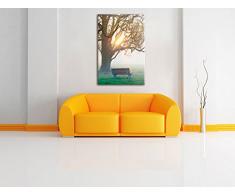 Baum und Bank im Nebel, Format: 80x60 auf Leinwand, XXL riesige Bilder fertig gerahmt mit Keilrahmen, Kunstdruck auf Wandbild mit Rahmen, günstiger als Gemälde oder Ölbild, kein Poster oder Plakat