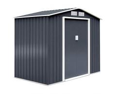 Goplus Gerätehaus Metall Schuppen Gartenhaus Geräteschuppen inkl. Metallfundament aus Stahl für Garten, grau und beige 277 x 191 x 192 cm