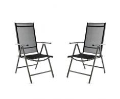Nexos SC00061_SL2_JM 2er Set Klappstuhl schwarz Aluminium 7-Fach-verstellbar Gartenstuhl mit Armlehne witterungsbeständig leicht stabil Rahmen anthrazit Balkon Terrasse,