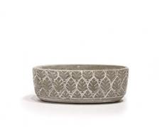 NOOR Living Pflanzschale Beton Optik grau Blätter 3D Haptik oval 25x9x9cm