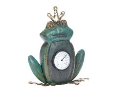 Pureday Thermometer Froschkönig - Gartenthermometer - Gartendeko - Metall - Bronze Grün - Höhe ca. 24 cm