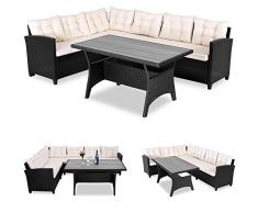 Deuba Poly Rattan Sitzgruppe Ecklounge 7cm dicken Auflagen WPC Tischplatte 340cm Sitzfläche Sitzgarnitur Eckbank Garten