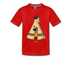 Spreadshirt Yakari vor Indianerzelt Kinder Premium T-Shirt, 110/116 (4 Jahre), Rot