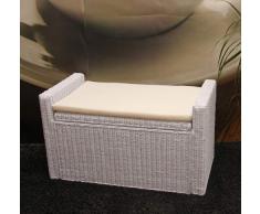 Mendler Aufbewahrungstruhe Truhe Sitzbank M92 Rattan mit Kissen 88cm ~ weiß