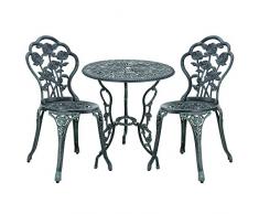 [casa.pro]®] Gartentisch Bistro-Tisch 60cm Rund Grün mit 2 Stühlen im Antik-Look für Balko Terrasse Bistro-Set Gusseisen-Metall als Gartendeko