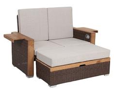 greemotion Rattan-Lounge Bahia Lanzarote, Sofa & Bett aus Polyrattan & Akazienholz, 2er Garten-Sofa mit Stahl-Gestell, Daybed zweigeteilt, braun